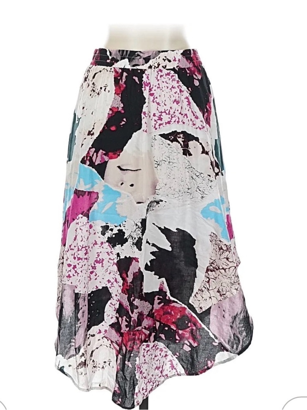 Funky unique artsy colorful mid length skirt elastic waist lined pop art print - Picture 2 of 12